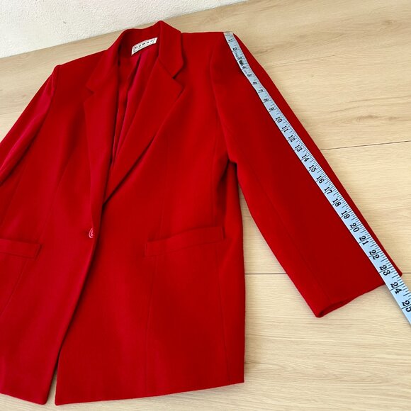 Vintage Dumas 100% Wool Women's Holiday Red Blazer Large 8-10 / Made in the USA - Picture 13 of 16